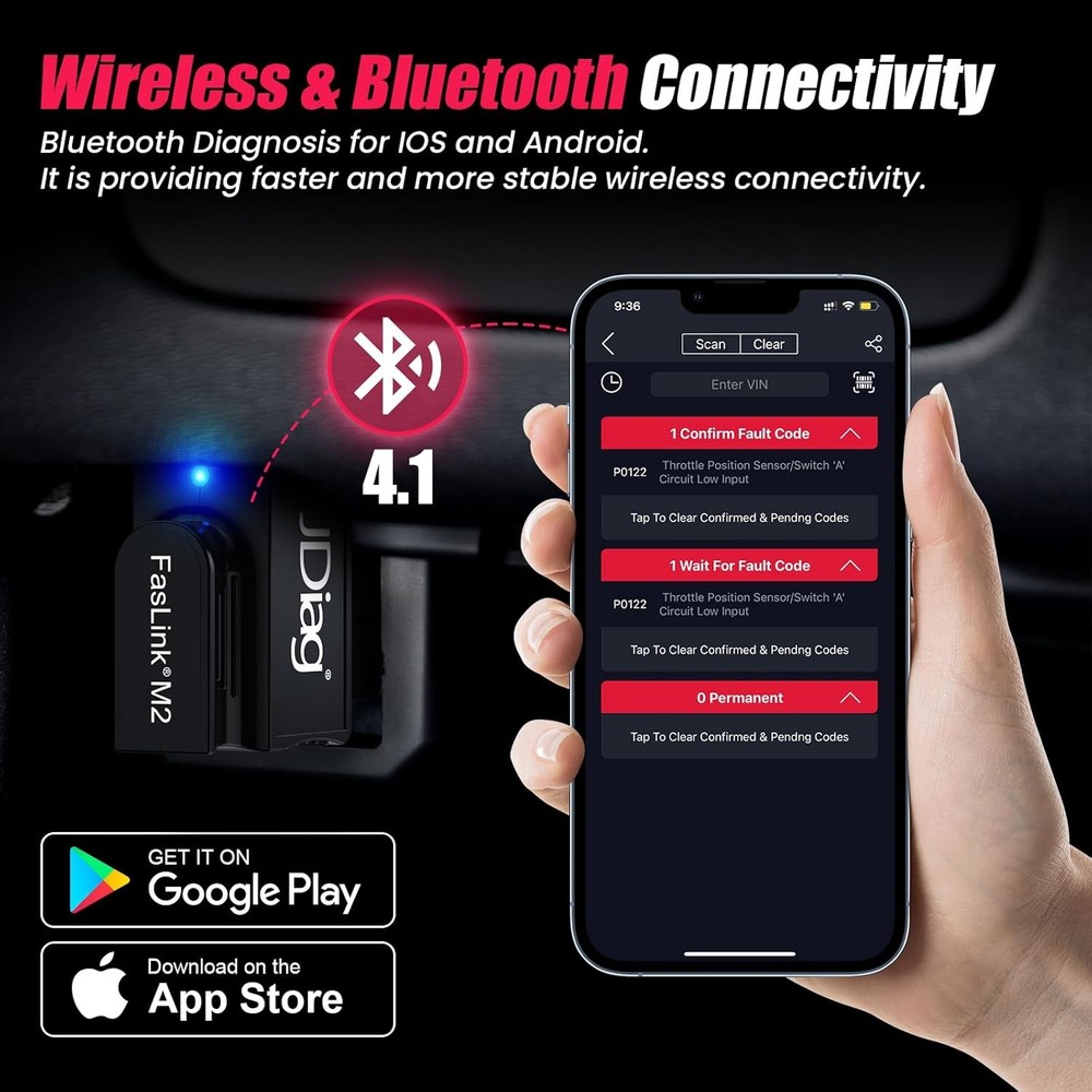 Bluetootsh OBD2 Scanner for Iphone & Android, ELM327 M2 Car Diagnostic Tool, Cod