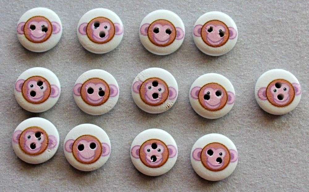13  Round Monkey 15mm Wooden  Buttons
