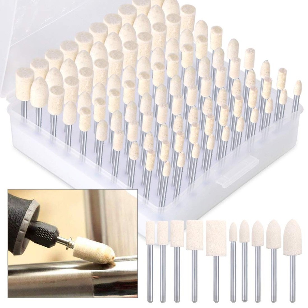 100pcs Multifunctional Wool Felt Polishing Bits Mandrel Mounted Grinding Buff...