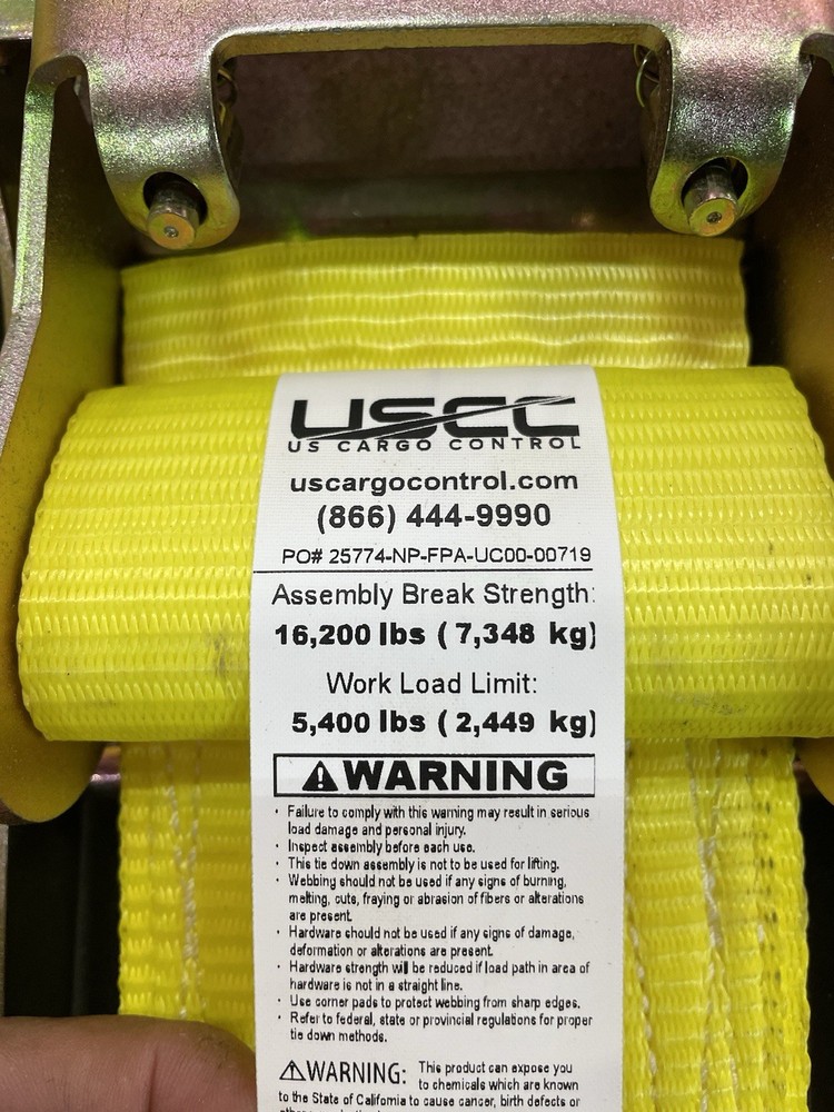 USCC 4" X 27' Yellow Ratchet Strap w/Flat Hooks