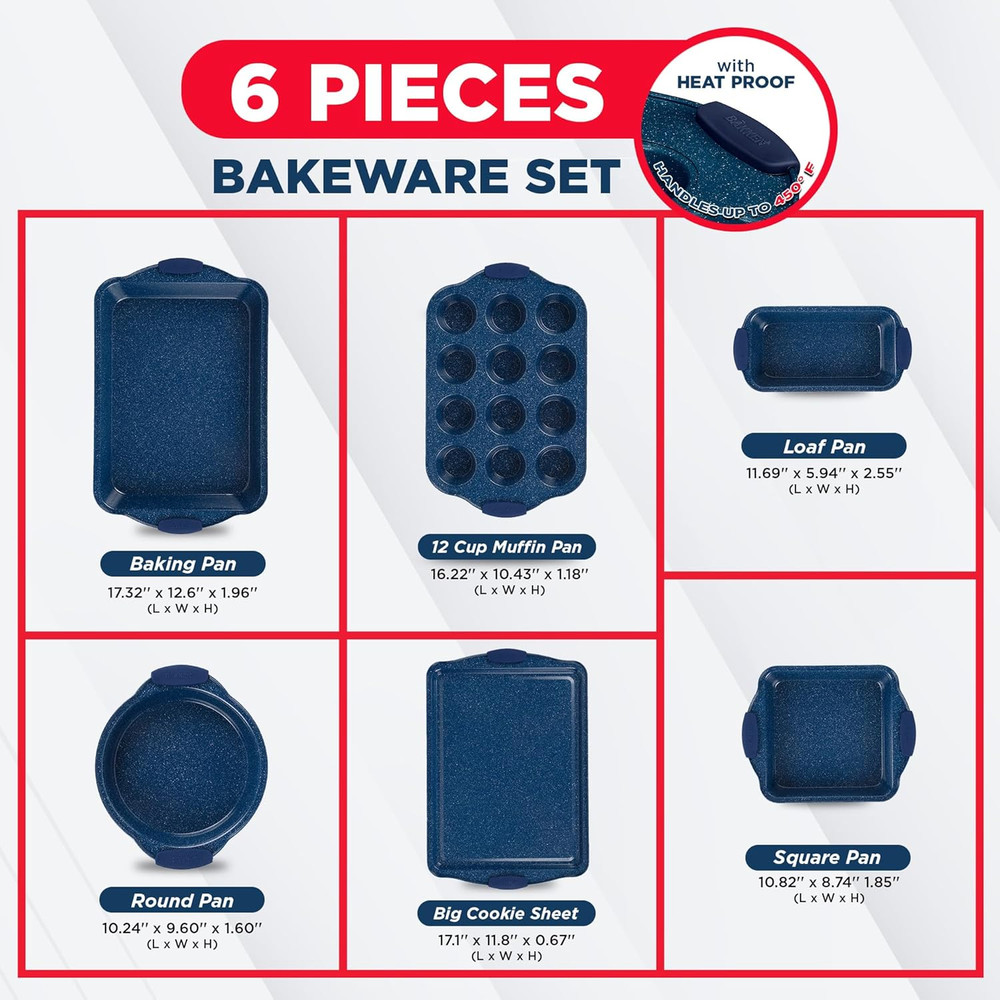 BAKKEN Kitchen Baking Pan Set - Nonstick Coating, Carbon Steel Bakeware Sets wit