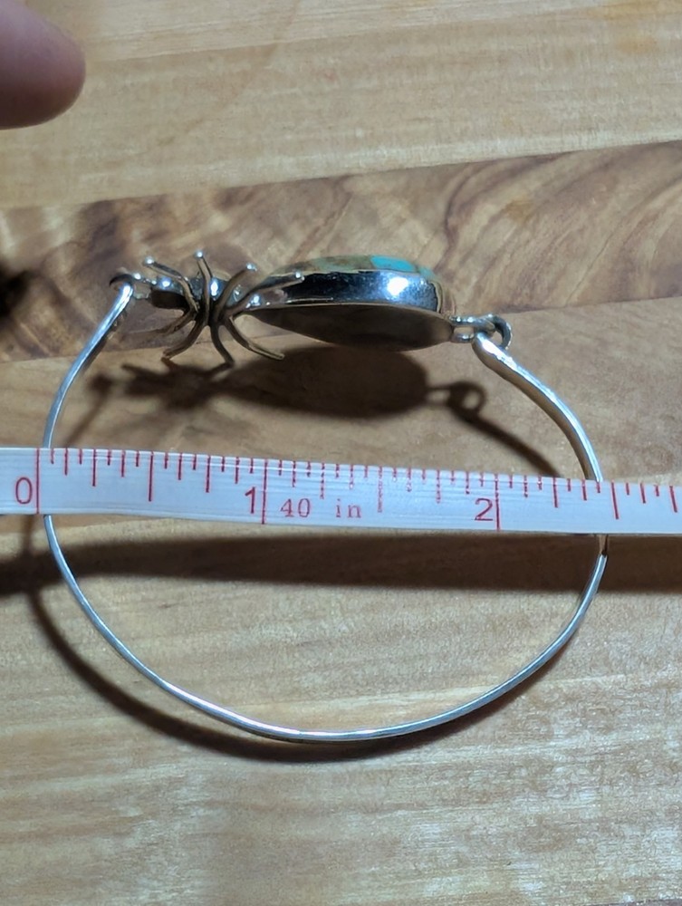 Native American Spider Spiderweb Turquoise Sterling Silver Bangle Bracelet