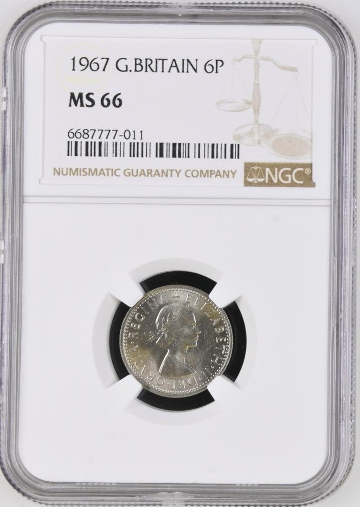 Great Britain 6 Pence 1967 NGC MS 66