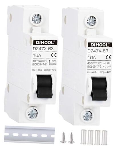 AC/DC Miniature Circuit Breakers, 2 Pack, Single Pole 10 Amp, 12V 24V 48V 10a