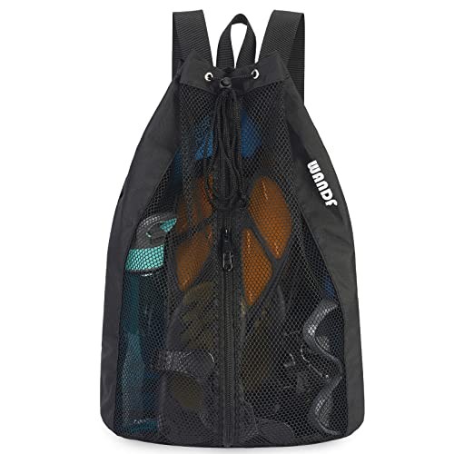 Swim Bag Mesh Drawstring Backpack Beach Backpack for Swimming, Gym, and Black