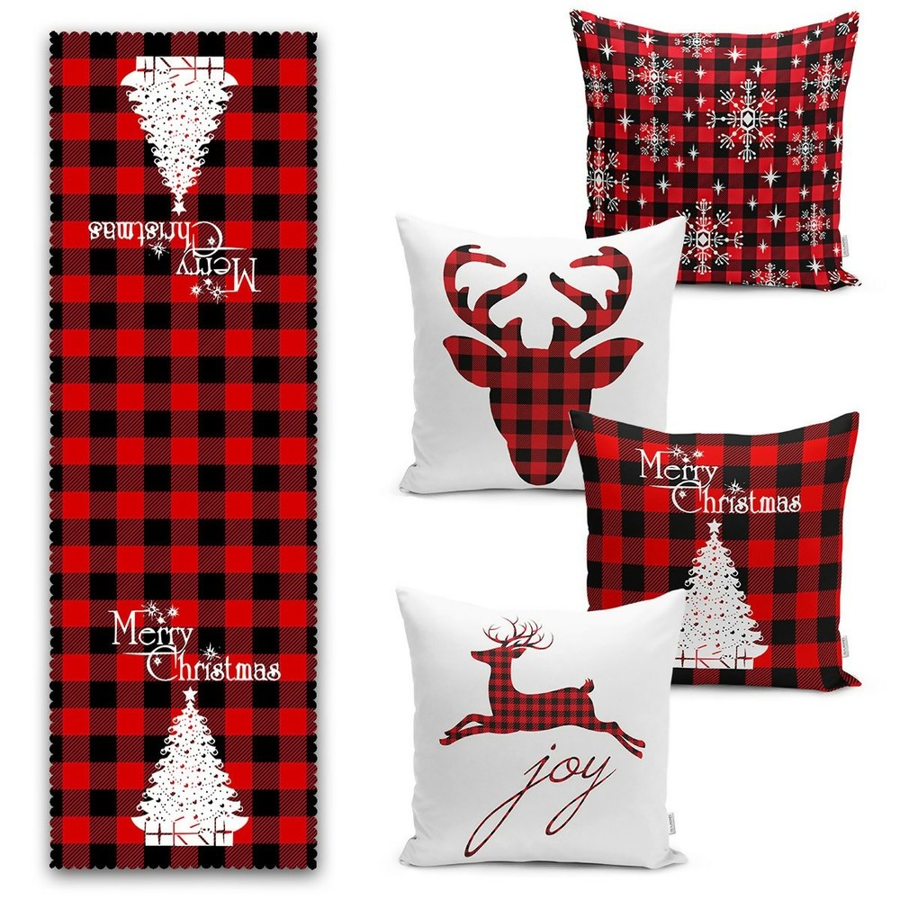 Christmas Decorative 5-Piece Set Table Runner and Throw Pillow Covers