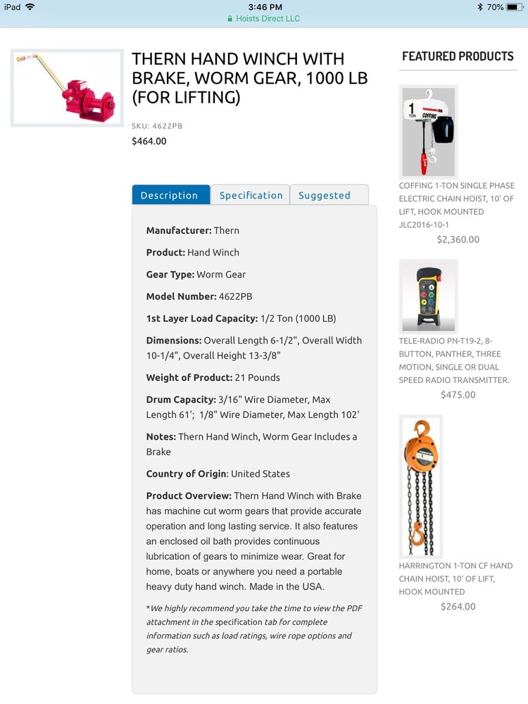 Thern 4622 Hand Winch