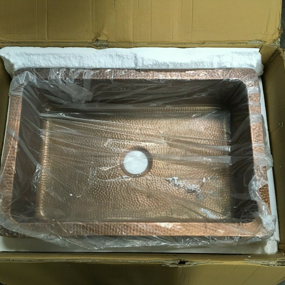 Whitehaus Apron Sink Kitchen Hammered Smooth Copper, Single Bowl Basin