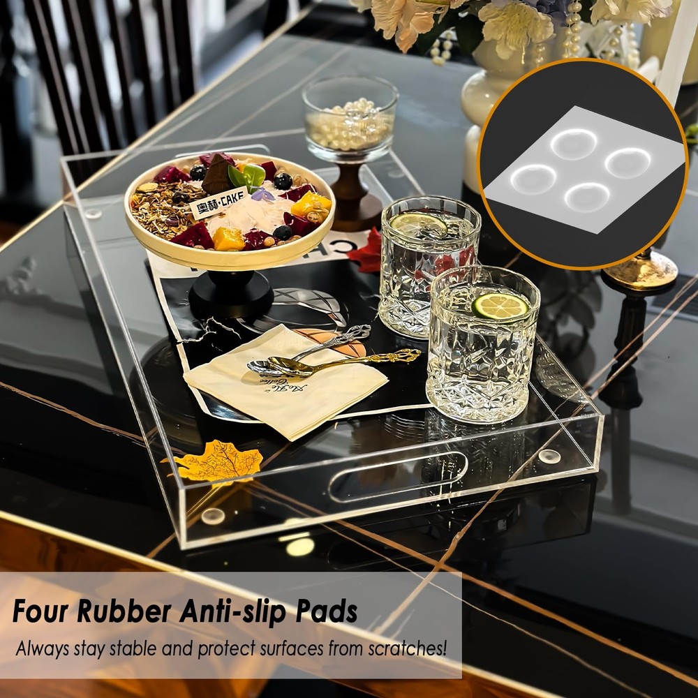 Collwait Acrylic Serving Tray with Handles, Extra Large Rectangular Tray for Ser