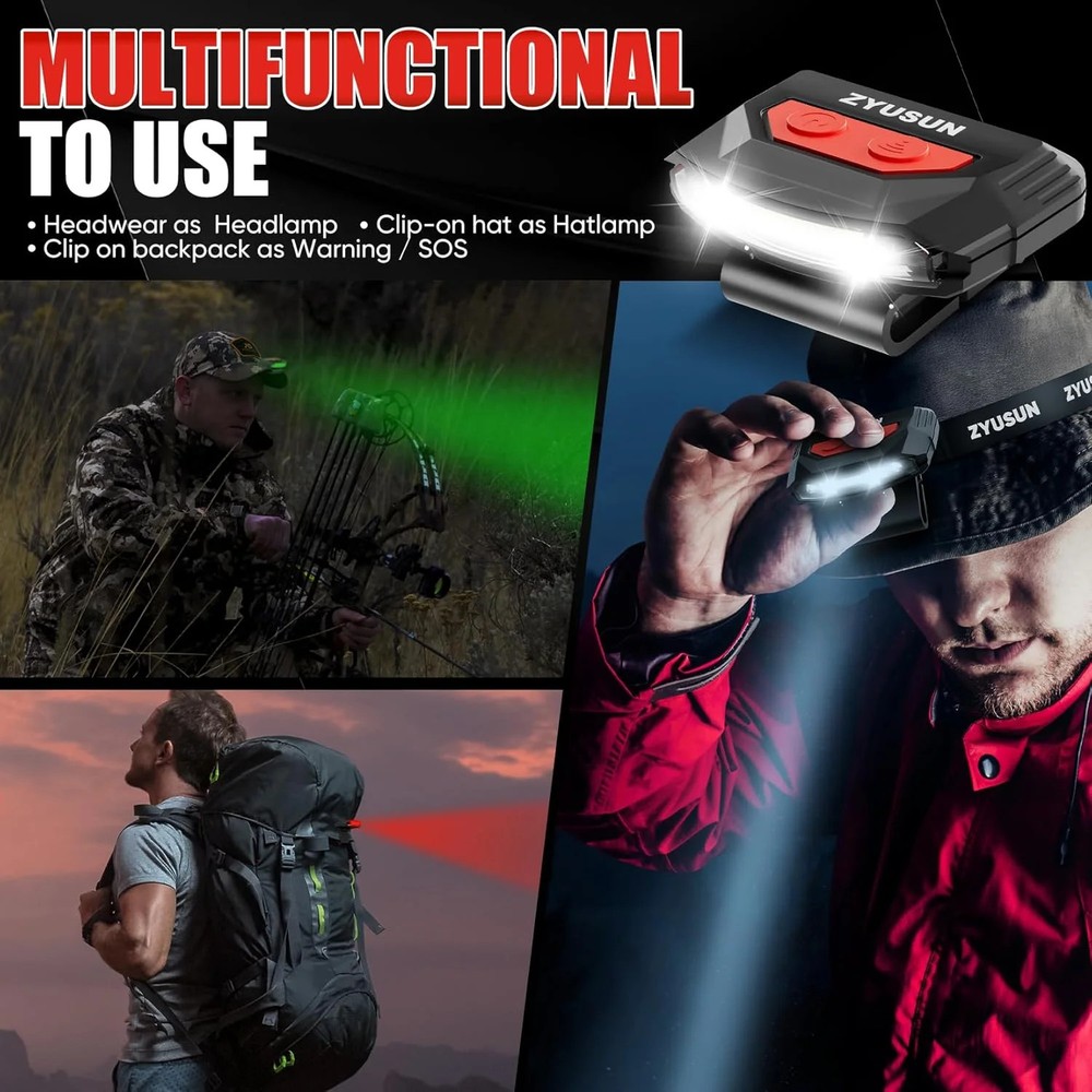 2-Pack Rechargeable Cap Light,Portable headlamps,Clip on Hat with Motion Sensor,