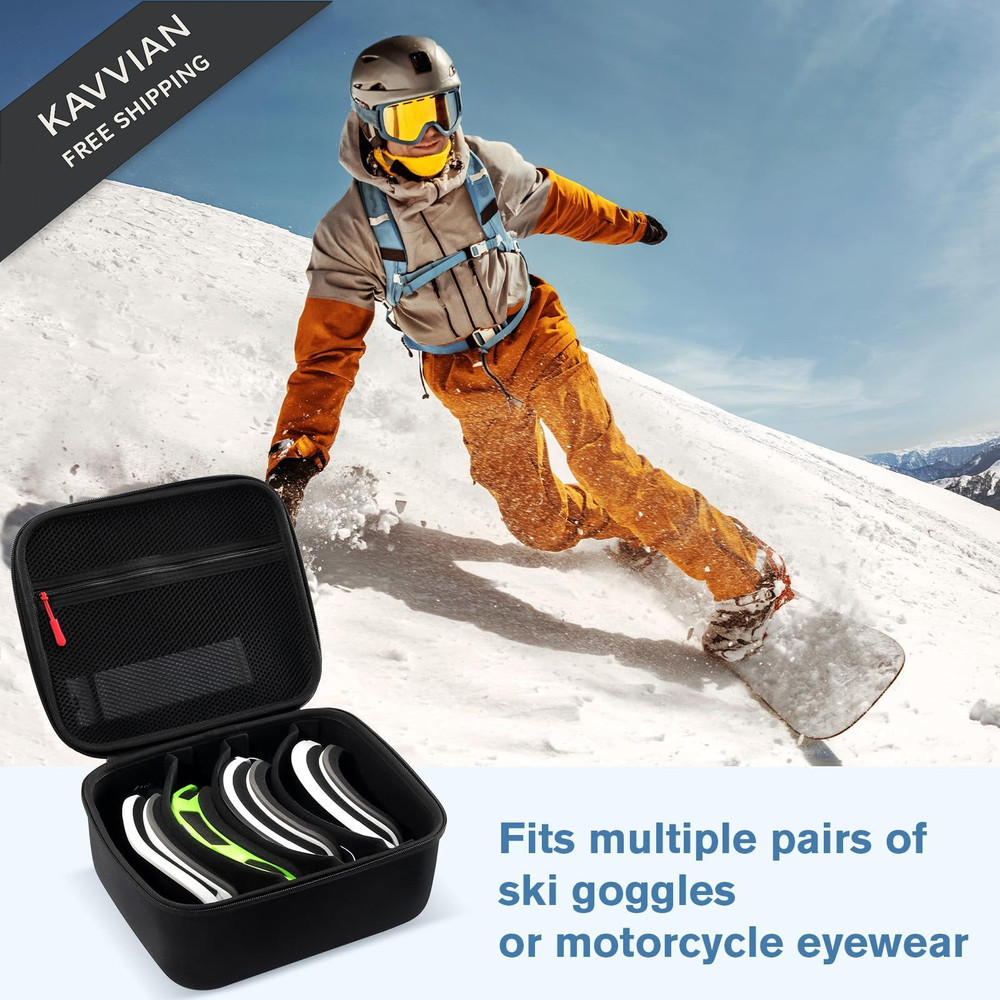 ProCase Large Hard Case for Multiple Ski Goggles, Travel Large, Black