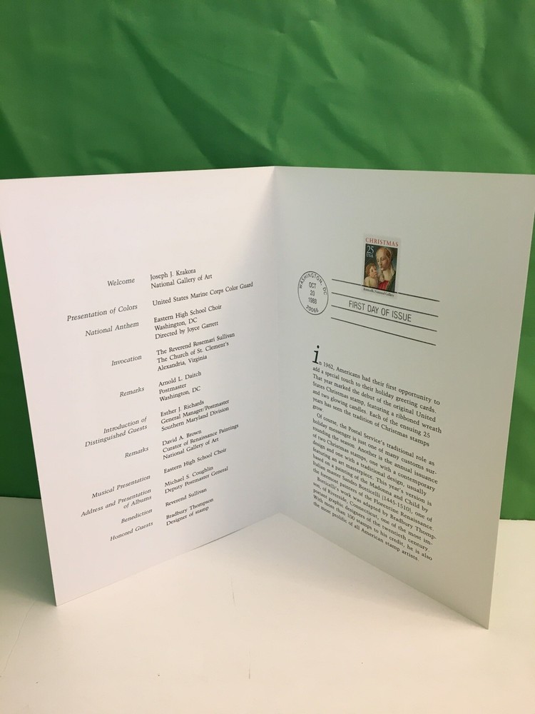 Christmas stamp, Botticelli, First Day of Issue Ceremony Program, 1988