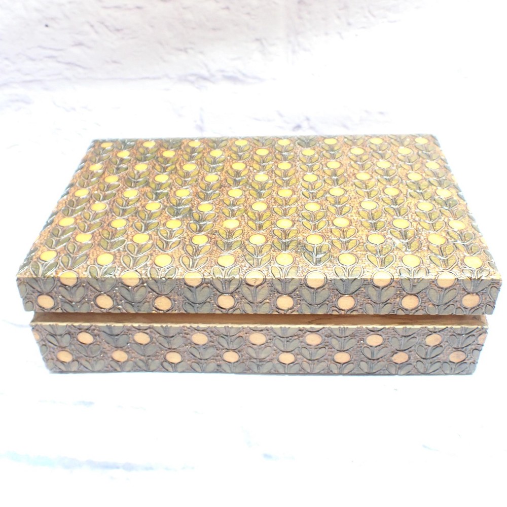 Cpt Ahab's Ltd Wood Keepsake Box Brown Leaf Pattern Rectangular Made In Poland