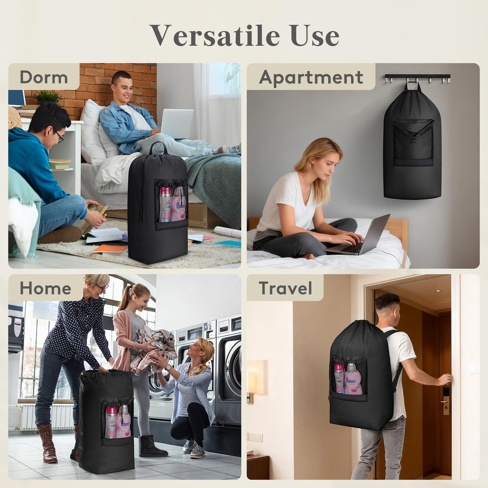 Extra Large Laundry Backpack Travel Bag with Mesh Pocket and Shoulder Strap