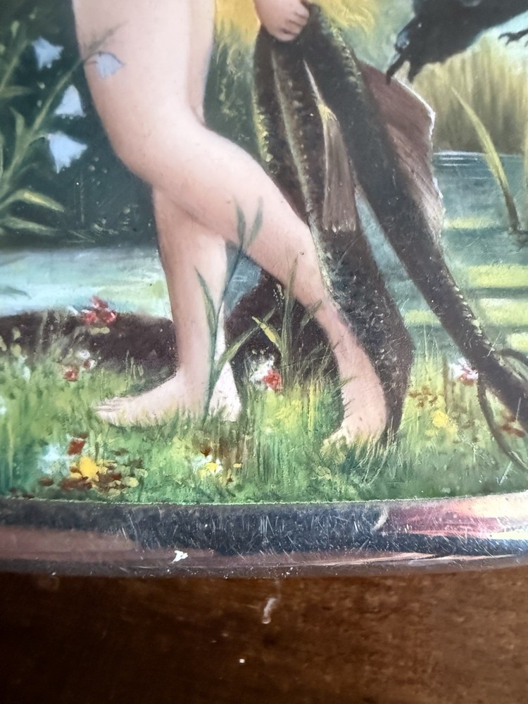Antique Enamel Sterling Solid Silver Erotic Victorian Lady Cigarette Case Box