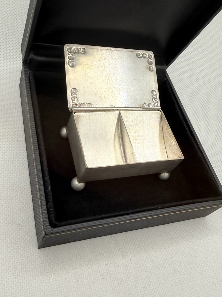 Antique Solid Silver Two Division Stamp Box Stamp 6cm x 4cm