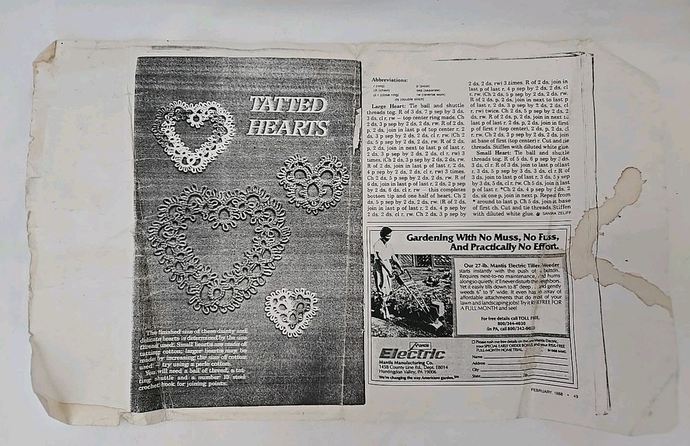 Unfinished Hankerchief w/partially Tatted Edge, Tatting Bits, Thread, Shuttle