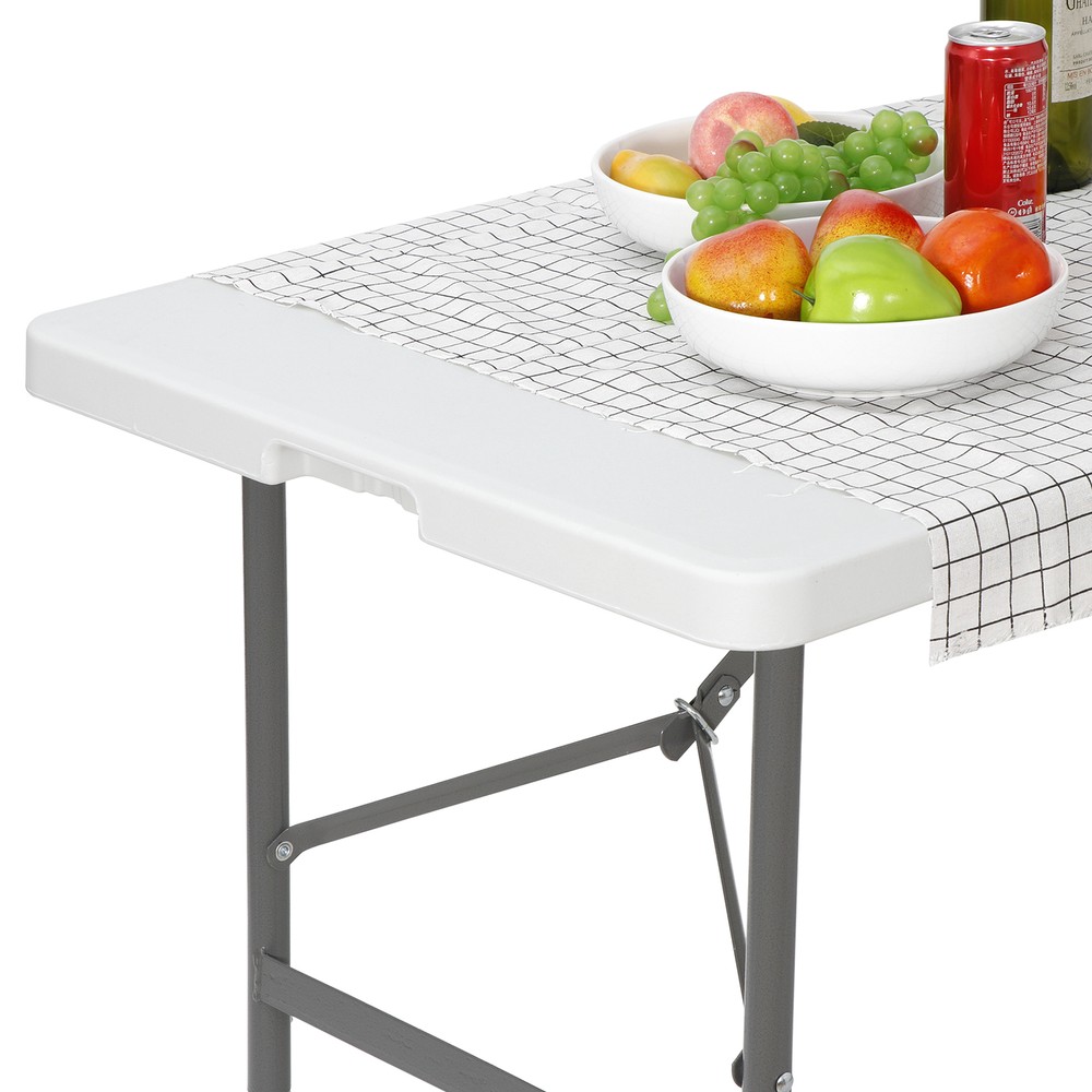 HomGarden 4FT Plastic Folding Table Picnic Table Camping Picnic White