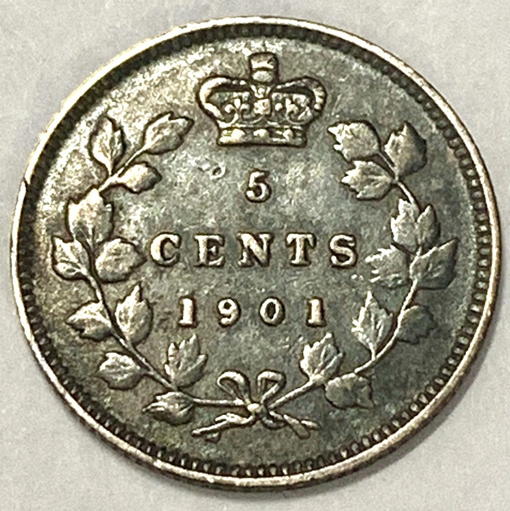 1901 Canada - 5 Cents Silver, Queen Vic's Last, VF++/EF