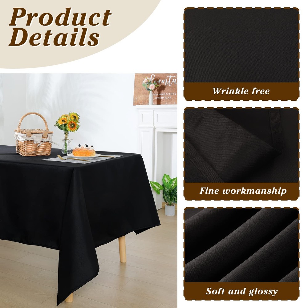 6 Pack Black Washable Polyester Table Cloths, 60 x 102 Inch, Rectangular, for...