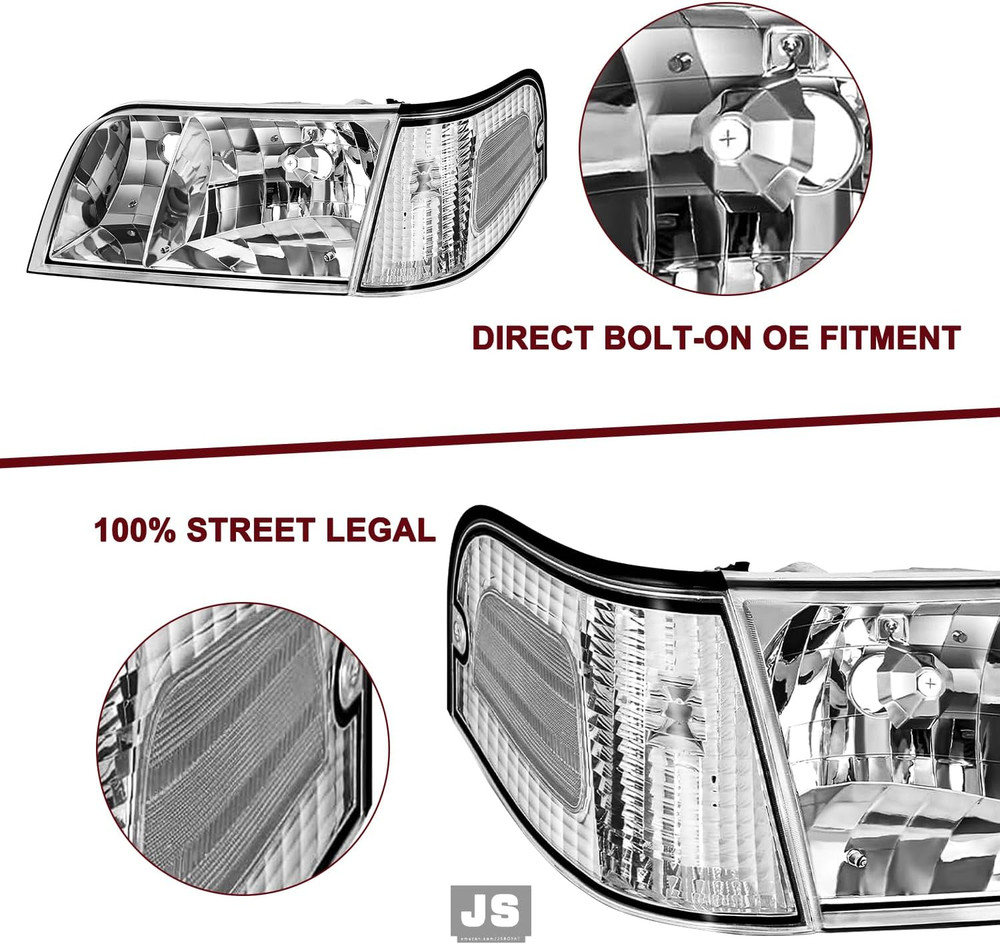 Headlight Assembly Replacement W/Corner Lights 4Pcs for 1998 to 2011 Ford Crown