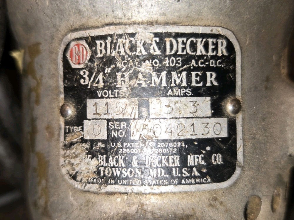 BLACK AND DECKWR CAT. NO. 103 3/4" HAMMER DRILL WITH ATTACHMENTS BITS AND...
