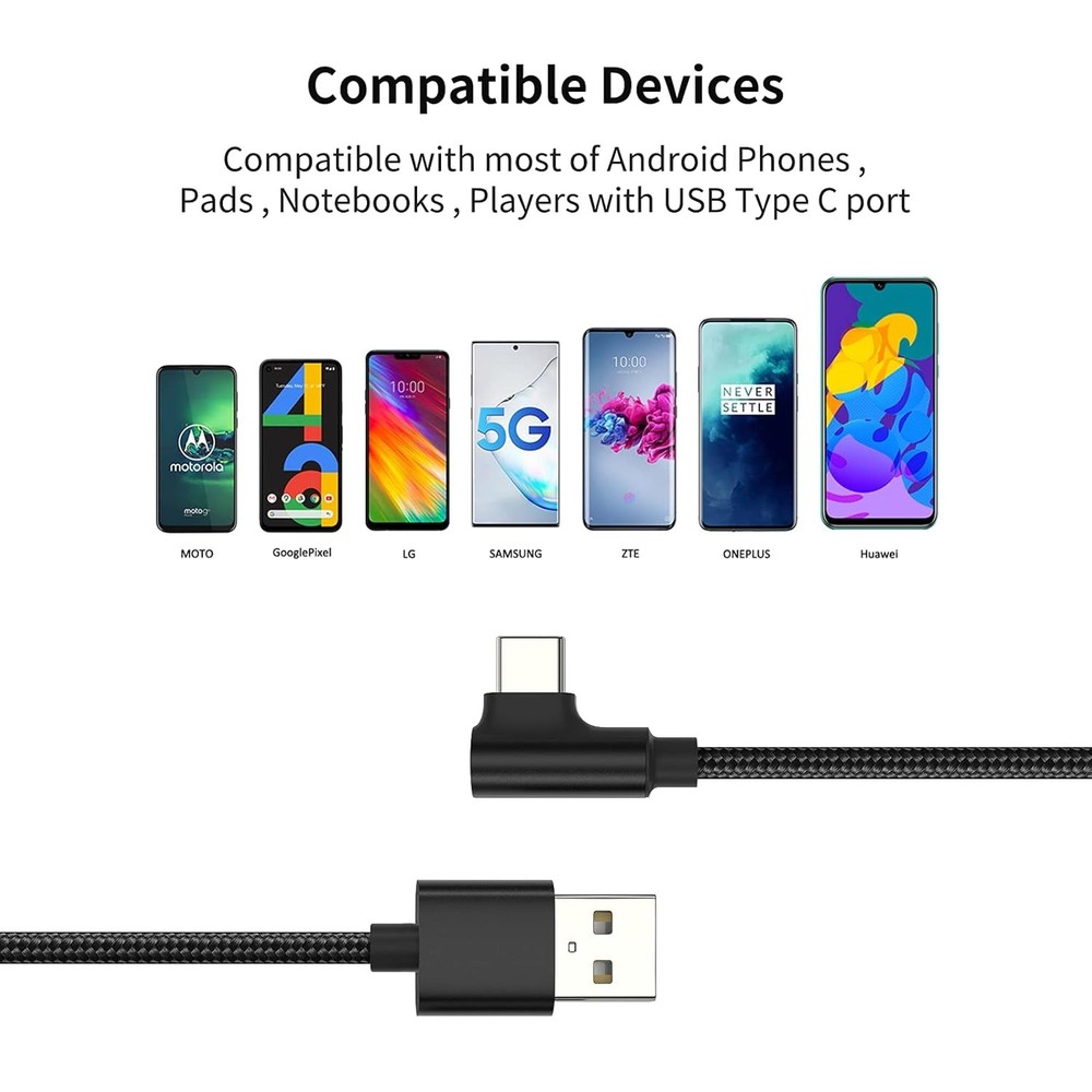 1ft Right Angle USB C Cable Fast Charging, 3 Pack 90 Degree A Angled 1FT