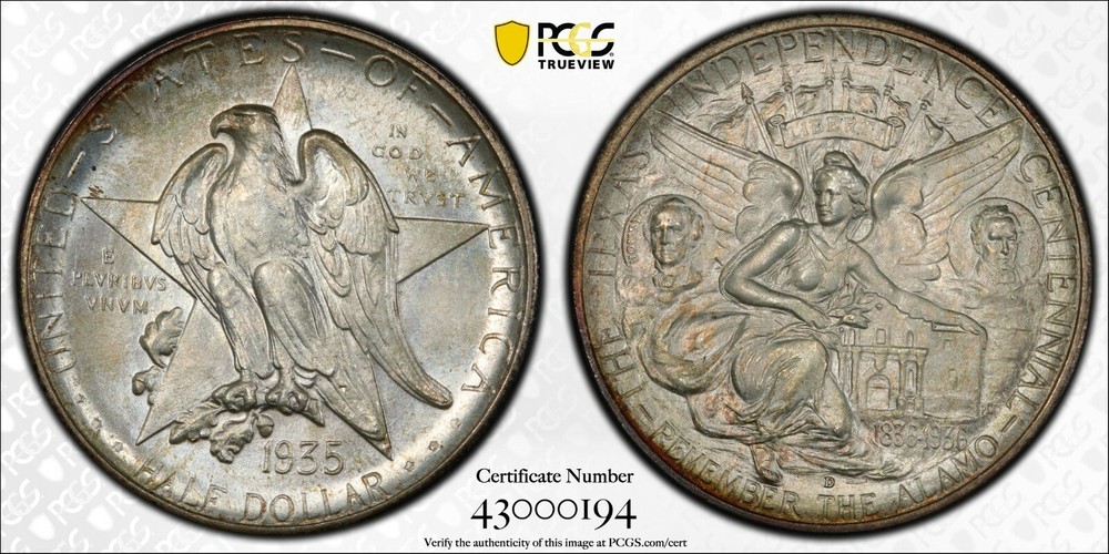 1935 D Texas Commemorative Silver Half Dollar PCGS MS65