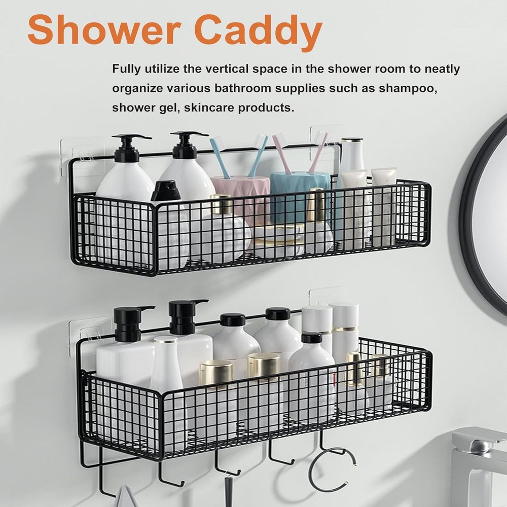 Metal Hanging Baskets 2-Pack Wire Wall Storage Organizer W/ Hooks Adhesive