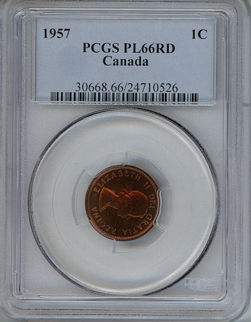 1957 Canada small cent PCGS PL66RD