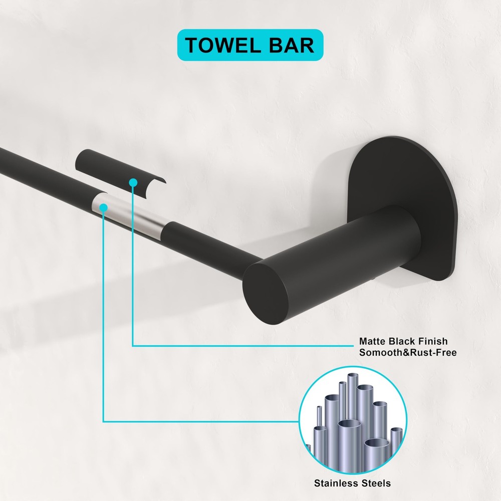 Bathroom Hardware Set 10 PCS, Black Matte Towel Bar Set Wall Mounted, Include...