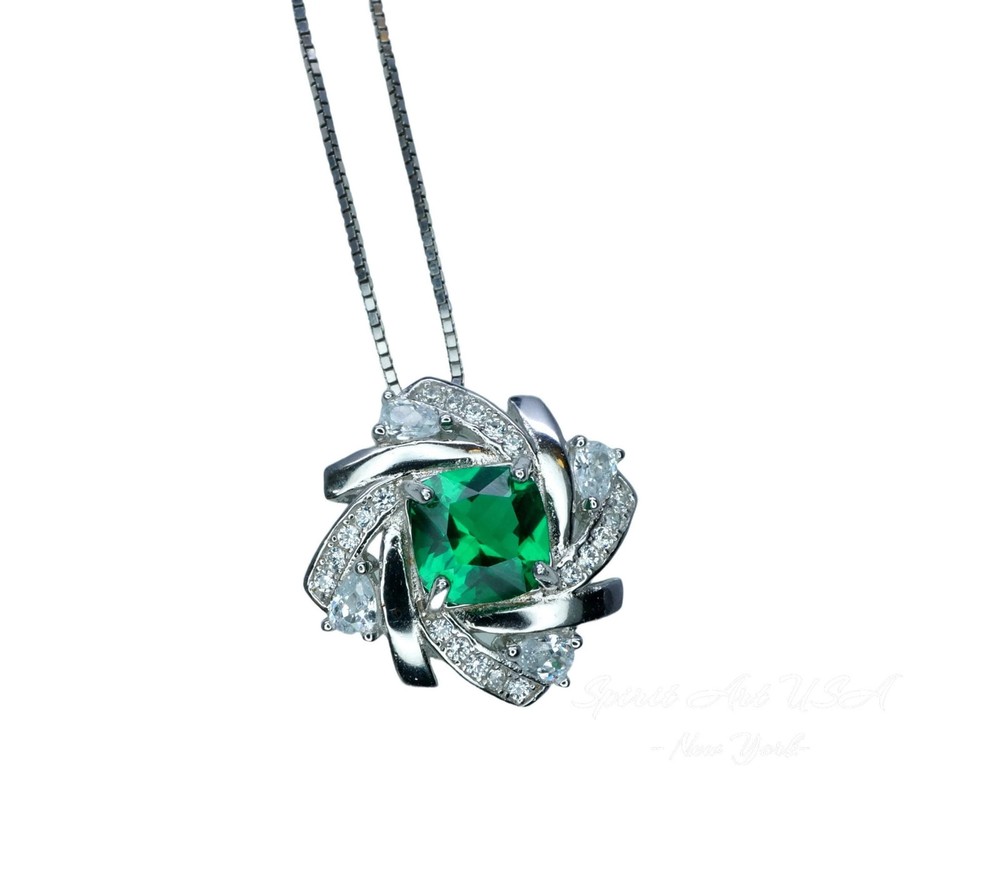 Tiny Square Emerald Necklace - 18kgp @ Sterling Silver - Gemstone Windmill