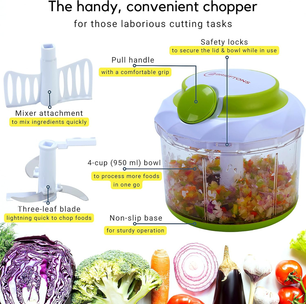 Quickpull Manual Food Chopper: Large 4-Cup Powerful Hand Pull Chopper