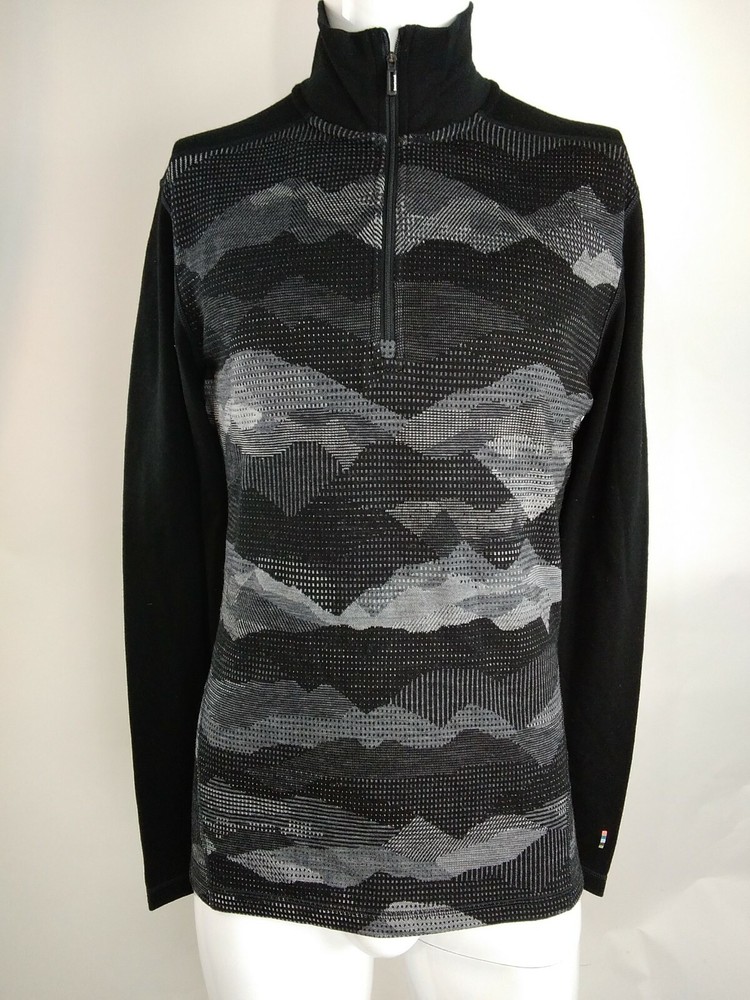 SmartWool Men Classic Thermal Merino B/L Pattern Zip Top Black Medium 16357-K64