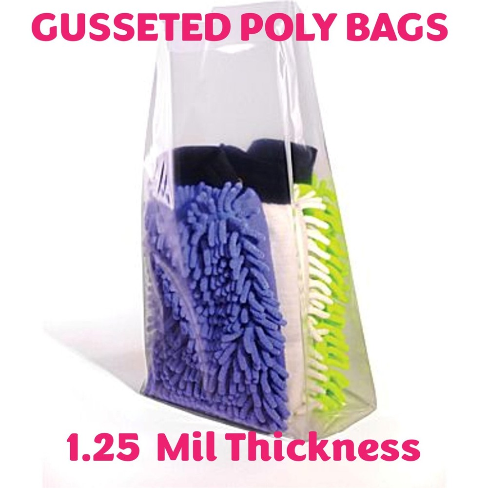 1.25 Mil Expandable Gusseted Poly Bags Clear Polyethylene Multiple Sizes LDPE
