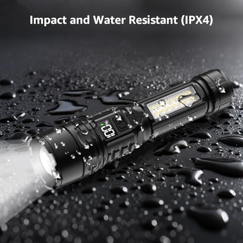 Rechargeable LED Flashlights with Side Lights and Digital Power Display,