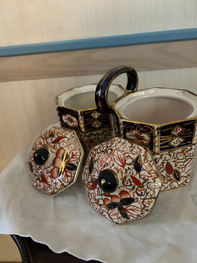 Vintage Wade Heath Imari Pattern Double Biscuit Barrel