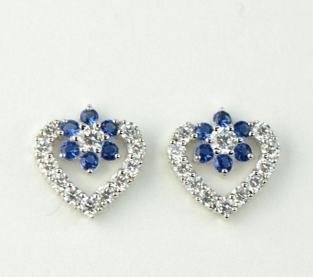 14K White Gold CZ Heart Shape Stud Earrings
