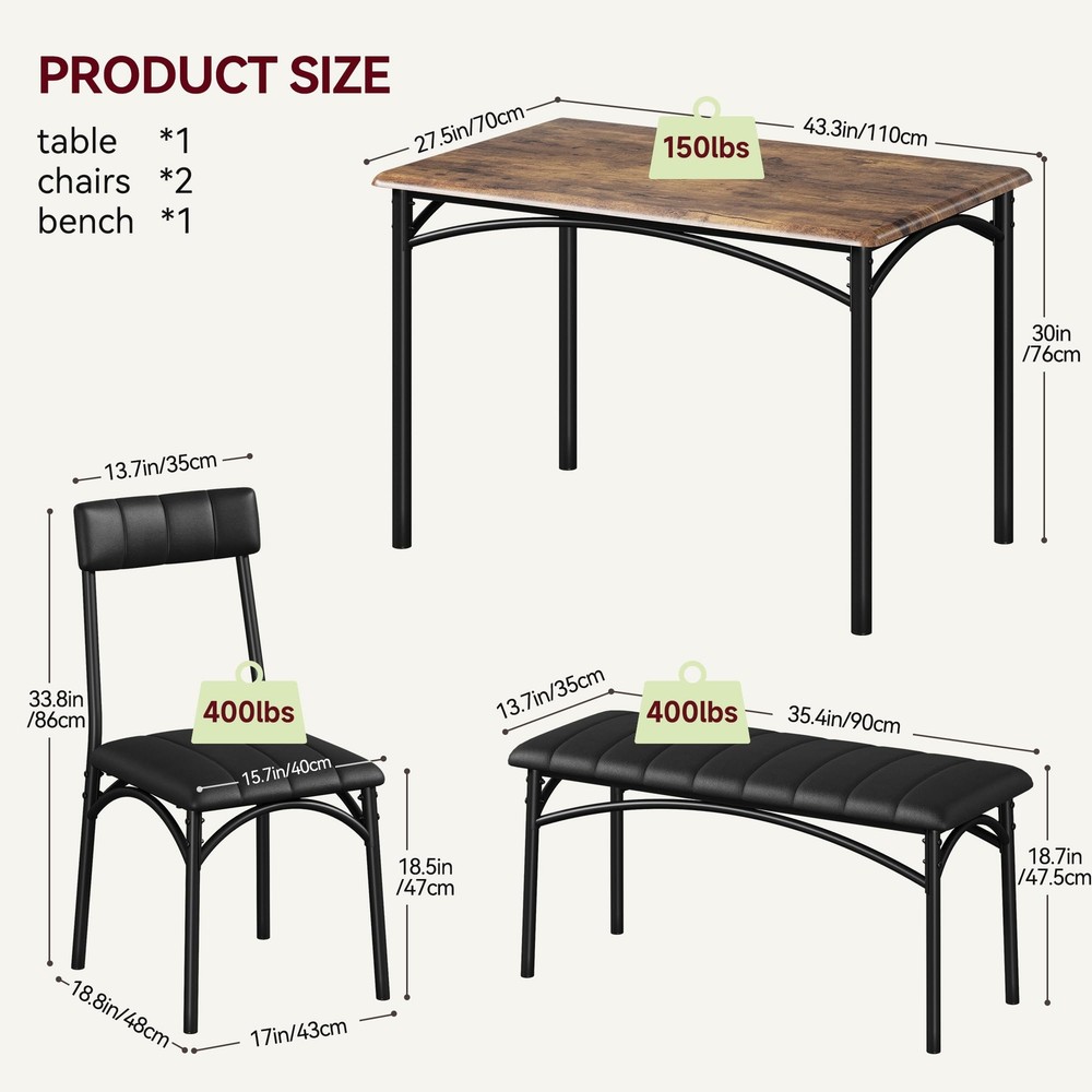 Dining Table Set for 4 Modern Kitchen Table with Upholstered Bench & Chairs Set