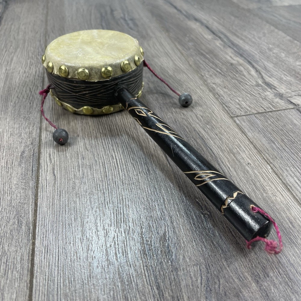 Vintage Double Sided Beggar Drum Handmade Hand Carved 10” Size Working Function