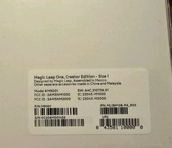 MAGIC LEAP ONE Creator Edition Augmented Reality AR Headset Kit Size 1 M9001