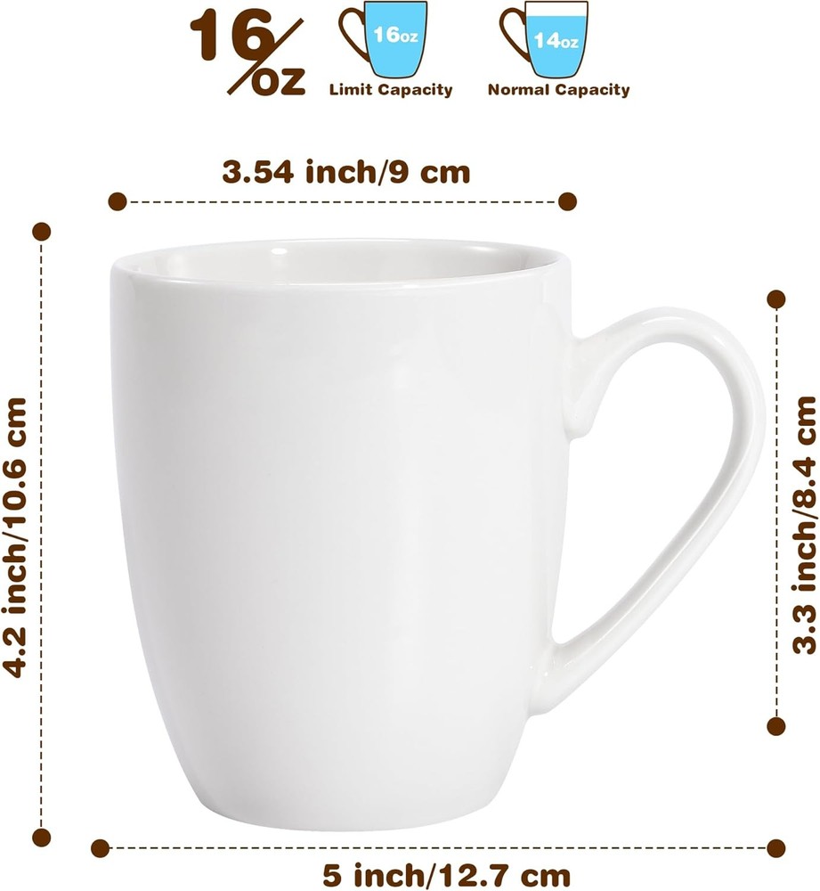 16-Ounce Large Coffee Mug with Handle Teacup Creative Coffee Mug (White)