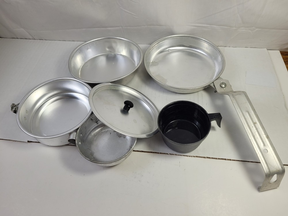 Vintage Nesting Camping Cook Set Nests and Locks for Space Saving Storage
