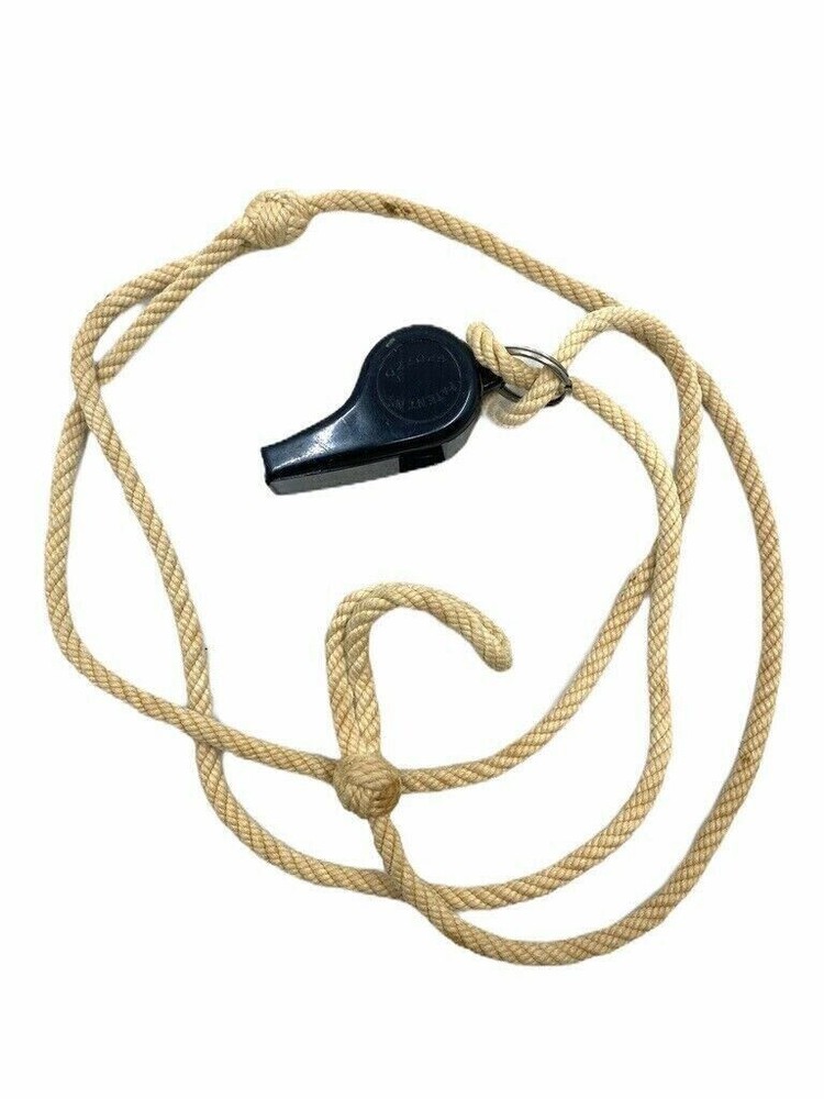 British Black Bakelite Whistle with White Lanyard