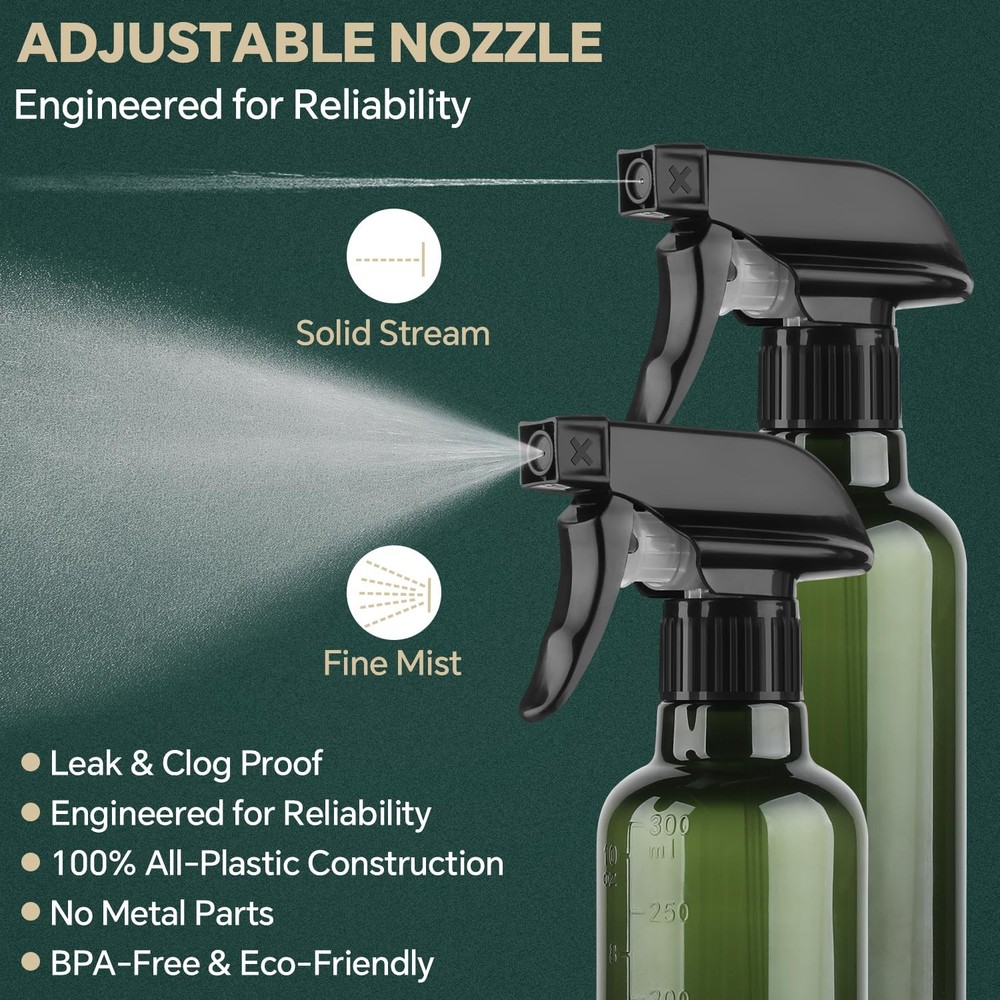 TTTred Plastic Spray Bottles (2 Pack 10 oz), Leakproof 2 PACK GREEN