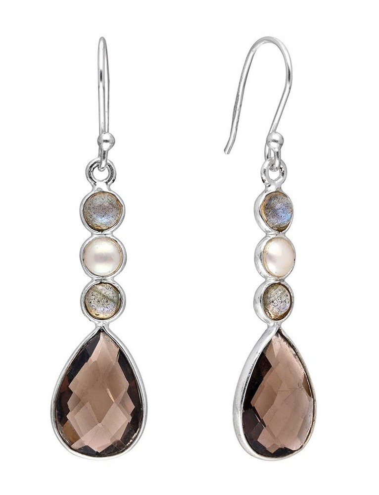 Smoky Quartz Labradorite Drop Earrings