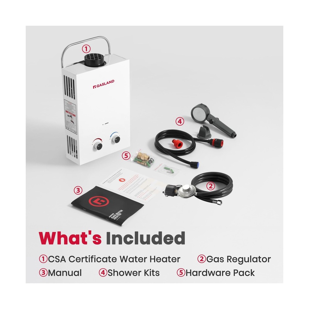 GASLAND BS158 Outdoor Portable Gas Water Heater 1.58GPM, 6L Propane Tankless ...