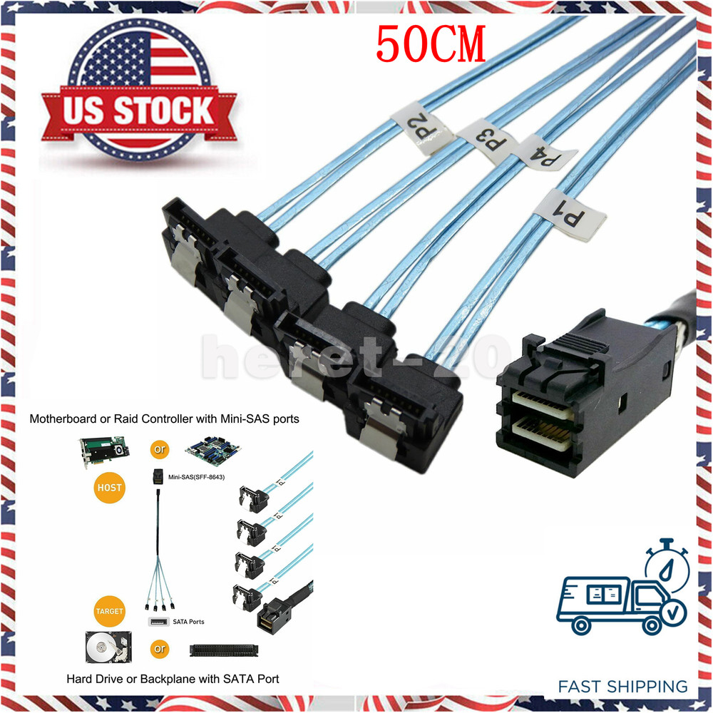 Mini SAS SFF-8643 Host to Angled 4SATA Target Hard Disk Data Server Cable 0.5/1M