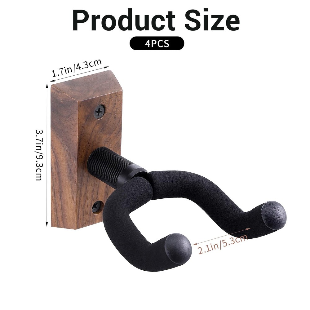 4 Pack Guitar Wall Mount, Guitar Wall Hangers with Rotatable Soft Guitar-Hook...