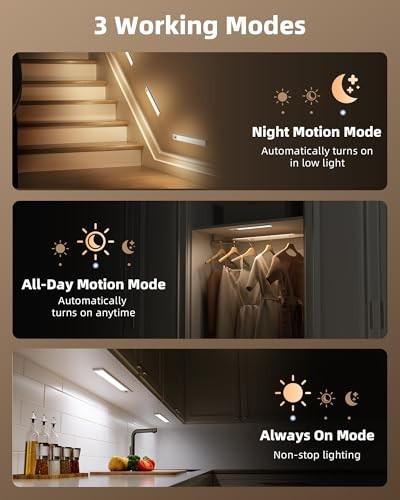Rechargeable Motion Sensor Under Cabinet Lights - 4-Pack, Dimmable, Magnetic, 3